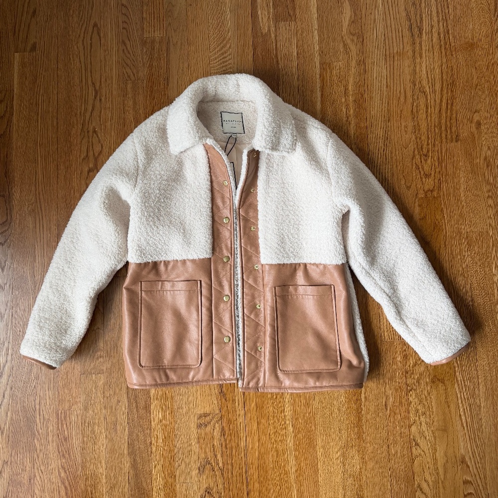 Bagatelle Collection New York Sherpa Button Down Jacket, Cream, Medium NWT